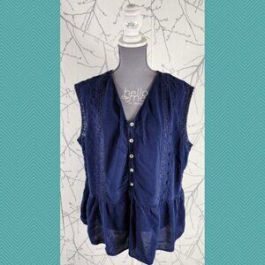 Love & Legend Navy Floral Embroidered Lace Peplum Tank